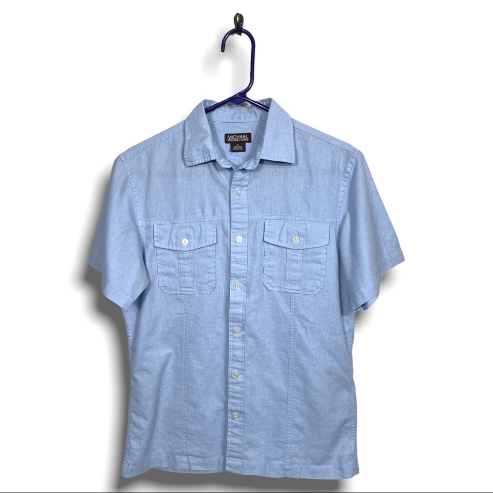 MICHAEL MICHAEL KORS button down womens top blue chambray size small blue linen